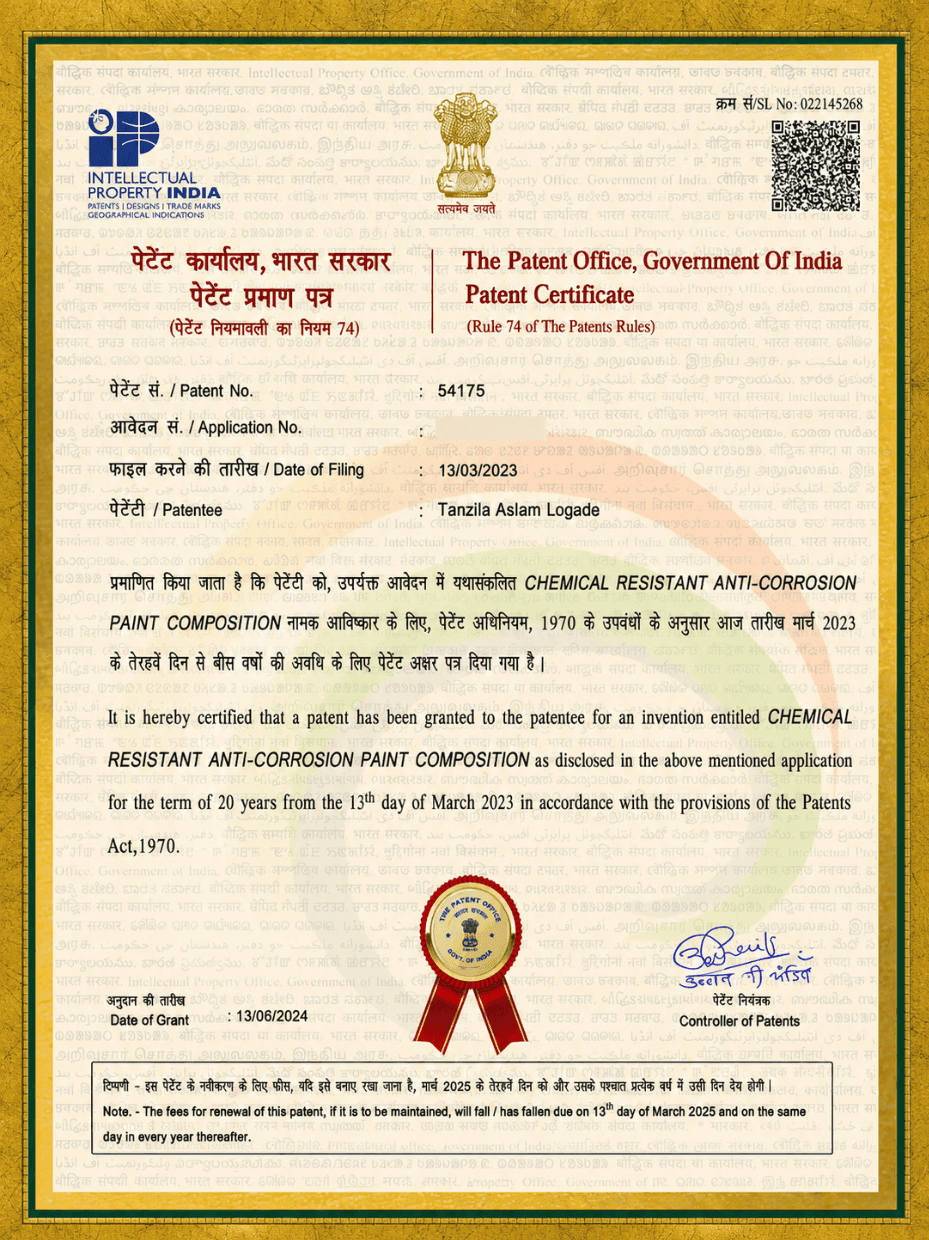 Corrosion Protection — Patent Certificate